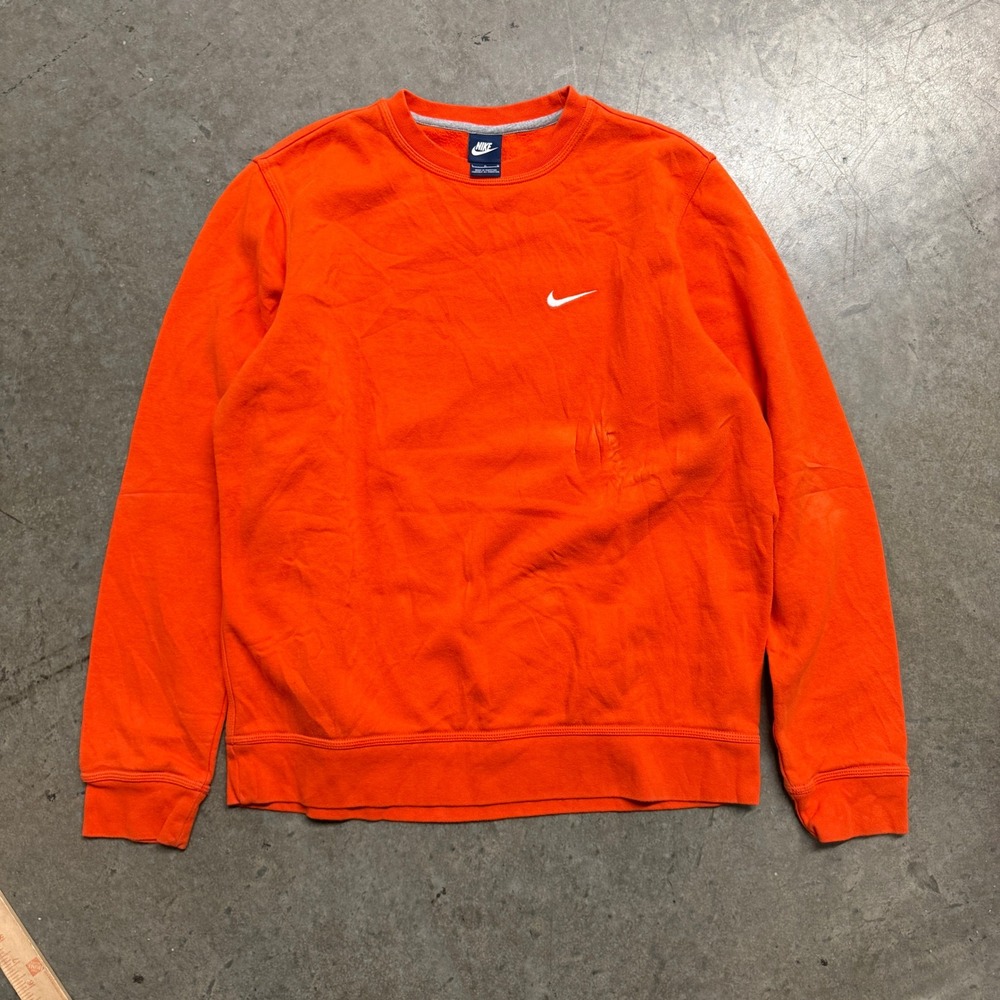 Nike Mens Orange‎ Embroidered Swoosh Crewneck Sweatshirt Fleece Pullover Large
